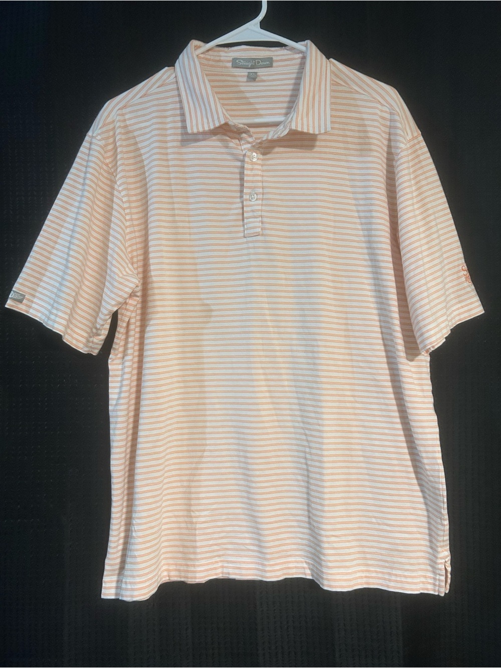 Straight Down Light Orange and White Striped Polo